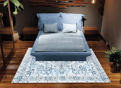 Bloom Rugs Washable Non-Slip 2x3 Rug - Blue Traditional Oriental Area Rug for Living Room, Bedroom, Dining Room, and Kitchen - Exact Size: 2' x 3'