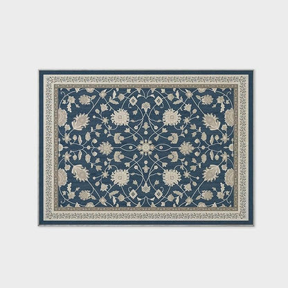 EVERGRACE Area Rugs for Living Room 5x7, Boho Floral Faux Wool Indoor Outdoor Rugs, Washable Rugs for Bedroom Dining Room Entryway Kitchen, Low Pile Floor Mat Carpet for Home Decor, Navy Blue