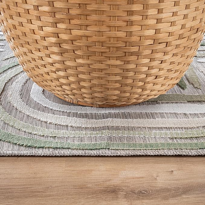 CAMILSON Indoor Outdoor Rug, Beige 8x10 Geometric Arch Striped Area Rugs for Patio and Home Areas, Easy-Cleaning Non-Shedding Living Room, Garden and Deck Washable Outside Carpet (8 x 10)