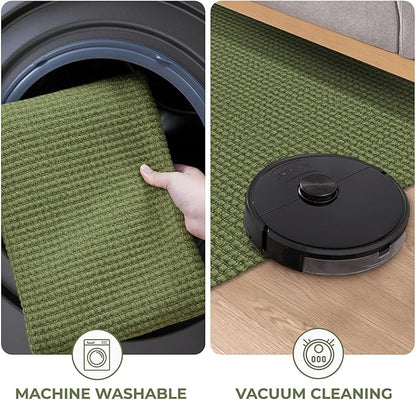 KOZYFLY Runners for Hallways 2x8 ft Washable Kitchen Runner Non Slip Rubber Backed Hall Runners Cotton Entryway Runner Rugs Floor Carpet for Indoor Backdoor Bedroom Kitchen, Bright Green/Earthy Green