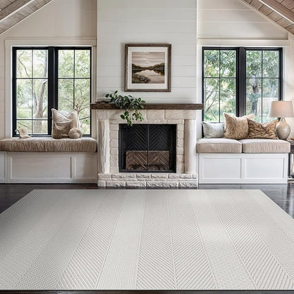 Beverly Rug Micro Loop Area Rug White 8x10 Modern Luxury Soft Boho Geometric Durable Indoor Area Rugs for Living Dining Room Office Stain Resistant Non Shedding Casual Indoor Carpet White 8 x 10