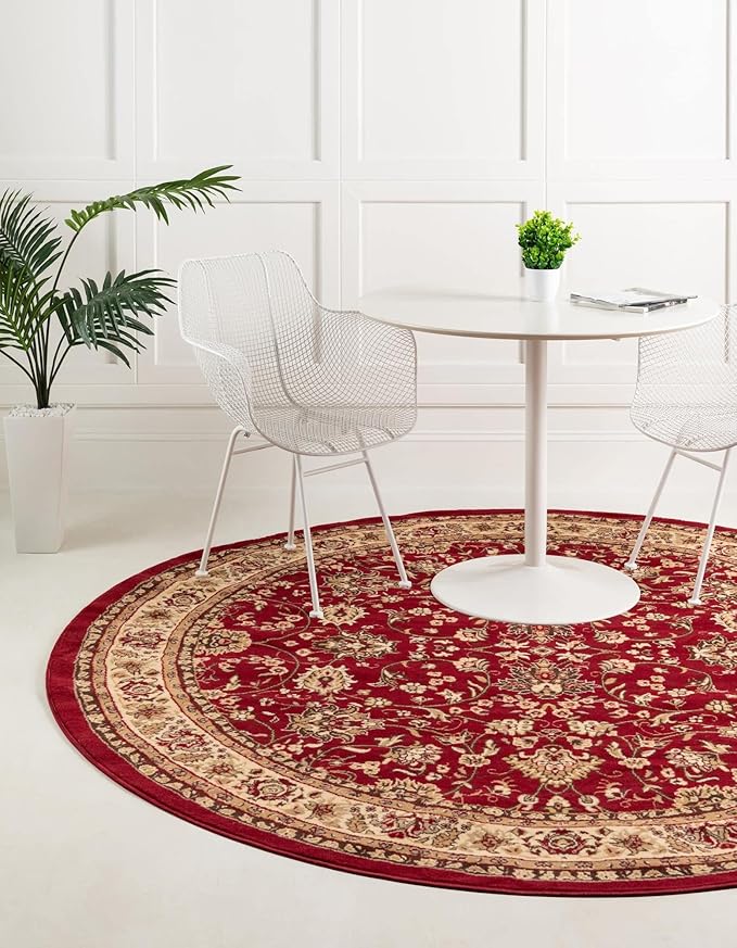 Unique Loom Sialk Hill Collection Area Rug - Washington (4' 1" Round Burgundy/Cream)
