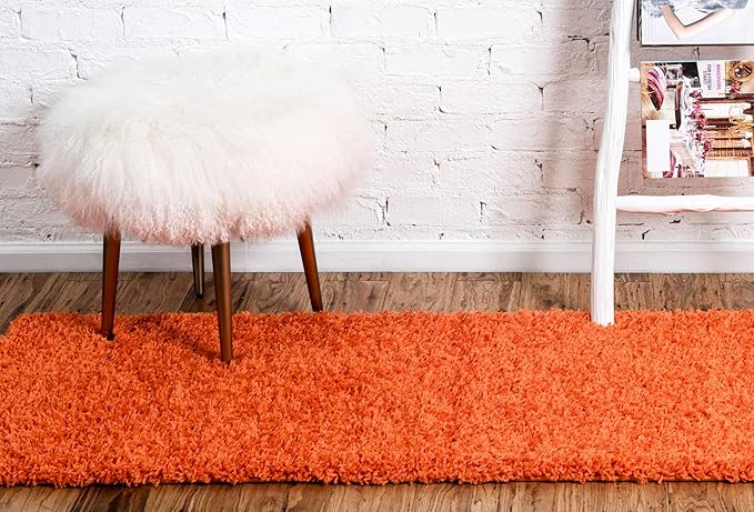 Unique Loom Solid Shag Collection Area Rug (2' 6" x 13' 1" Runner, Tiger Orange)