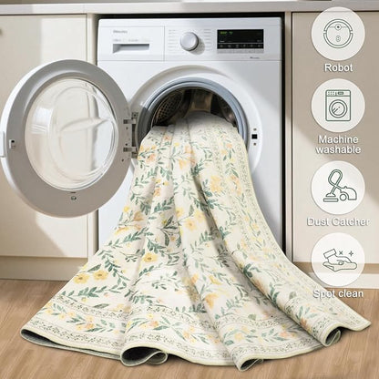Runner Rug for Entryway: 2.6x8 Kitchen Rugs Non Slip Washable Ultra-Thin Soft Floral Carpet Indoor Floor Stain Resistant Carpets for Hallway Bedroom Kitchen Laundry Bathroom Dorm Beige/Multi