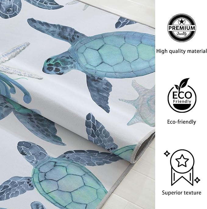 Tritard Coastal Sea Turtles Area Rugs Beach Themed Nautical Starfish Coral Accent Rugs Non-Slip Sea Marine Life Rugs Floor Carpet for Living Room Bedroom, Blue, 3x5 Feet