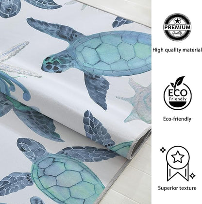 Tritard Coastal Sea Turtles Area Rugs Beach Themed Nautical Starfish Coral Accent Rugs Non-Slip Sea Marine Life Rugs Floor Carpet for Living Room Bedroom, Blue, 3x5 Feet