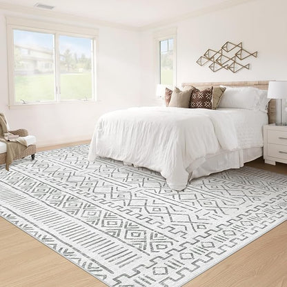 6x9 Area Rug Living Room: Washable Boho Geometric Moroccan Rug Neutral Modern Farmhouse Indoor Soft Non Slip Ultra Thin Printed Pattern Carpet for Dining Room Bedroom Nursery Home (BeigeBrown, 6'x9')
