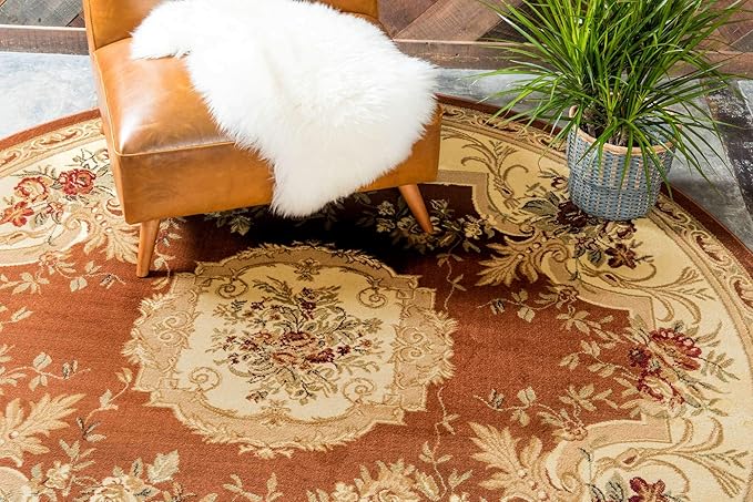 Unique Loom Versailles Collection Traditional Classic Floral Motif Area Rug (6' 0 x 6' 0 Round, Terracotta/ Ivory)