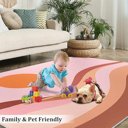 Boho Sun Area Rugs 3x5ft, Minimalist Sunburst Boys Rugs for Bedroom, Abstraction Deco Kids Room Rug Soft Fuzzy Washable for Living Room Game Room Coffee Table