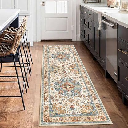 Enkor Runner Rugs for Hallway, 2x6 Washable Soft Non Slip Floor Rugs for Kitchen, Modern Mat for Living Room Bedroom Entryway Orange & Beige