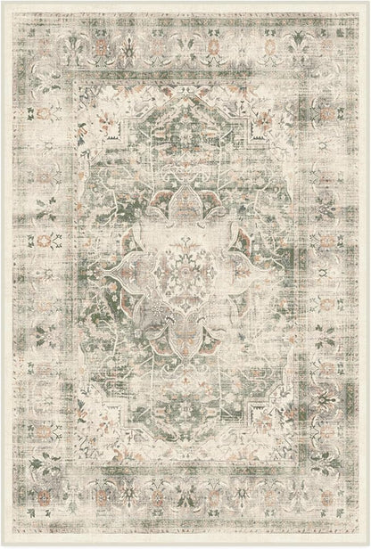 RUGGABLE Washable Vintage Area Rug – Sarrah Sage 4x6, Stain-Resistant, Non-Slip – Medium Machine Washable Rugs for Living Room, Bedroom, Hallway, Entryway & Office–with Cushioned Pad