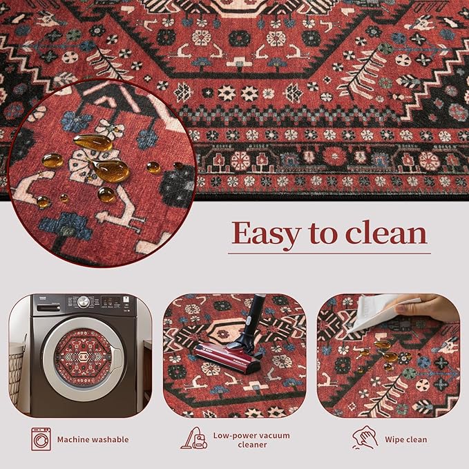 Ciicool 3x5 Area Rug, Washable Boho Rugs for Bedroom Non-Slip Indoor Low-Pile Mat Floor Oriental Carpet Vintage Rug for Kitchen Bedroom Living Room Office Dinning Foyer Decor