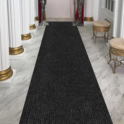 Ottomanson 2' x 35' Hallway Runner with Scraper Pile Extra Durable Non-Slip Rug Mat for Indoor & Outdoor Use - Ideal for Kitchen, Entryway, Patio & Garage - High-Traffic Carpet, Black