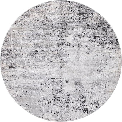 Rugs.com Leipzig Collection Round Rug – 7 Ft Round Grey Low-Pile Rug Perfect for Kitchens, Dining Rooms