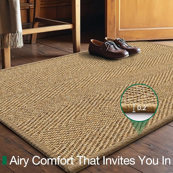 LUMI Handwoven Sisal Door Mat, Non-Slip Durable Entryway Mat, Welcome Front Doormat, Solid Floor Mats for Entrance, 24"x36", Herringbone Sisal