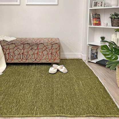 Alfa Rich 7x10 Green Washable Area Rugs for Living Room Bedroom Kitchen Cotton Decor Solid Rug