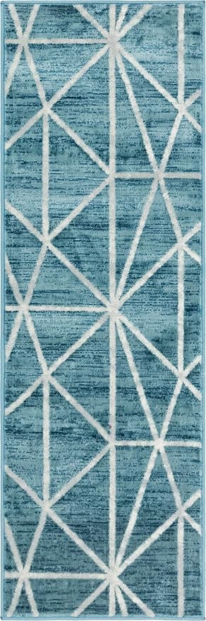 Rugs.com Lattice Trellis Collection Rug – 6 Ft Runner Blue Low-Pile Rug Perfect for Hallways, Entryways