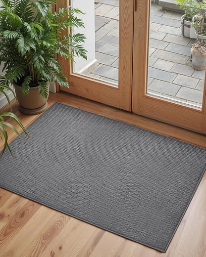 Color&Geometry Front Door Mat Indoor Non Slip Rubber Backing, 24"x36" Ultra Thin Doormat, Soft Absorbent Inside Doormat Washable Easy Clean Rugs for Entryway, Slate Gray (Rolled-up NO Creases)