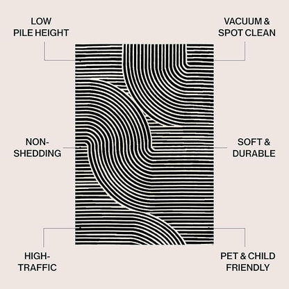 JONATHAN Y Hallie High-Low Curve Black/White 3x5 Indoor Area Rug, Minimalist Geometric, Modern, Non-Shedding, Stain Resistant for Bedroom, Living Room, Kitchen (SCN100F-3)