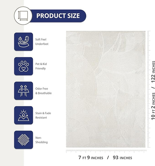 Abani Zen 8' x 10' Cream Rug – Neutral Brush Stroke Sandbrush Design, Large Soft Area Rug for Living Room & Bedroom, Durable & Easy to Clean