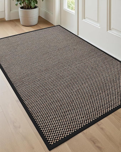 DEXI Ultra Thin Entryway Indoor Door Mat 36x56, Non Slip Rubber Backing Inside Entry Mat, Low Profile Easy Clean Dirt Trapper Doormat for Inside Entrance Patio, Black