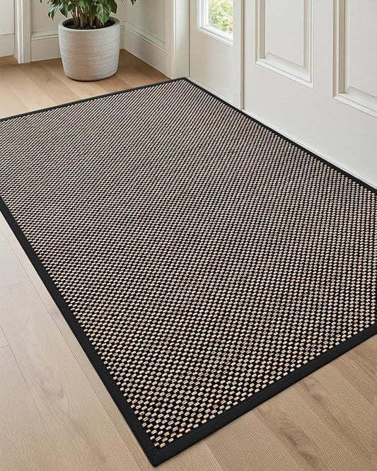 DEXI Ultra Thin Entryway Door Mat 32x48, Non Slip Rubber Backing Inside Entry Mat, Low Profile Easy Clean Dirt Trapper Doormat for Inside Entrance Patio, Black