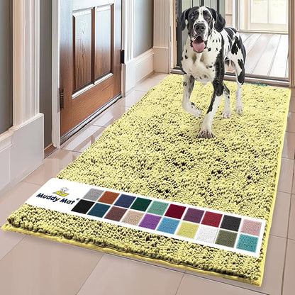 Muddy Mat® | Super Absorbent Door Mat Indoor, Microfiber Quick Dry Chenille Entryway Rug, Non-Slip Front Door Mat, Indoor Mats for Entryway, Machine Washable Pet Rug, Yellow 36"x60"
