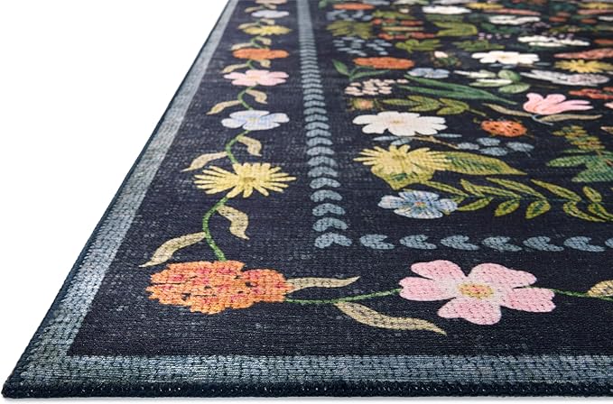 Loloi Rifle Paper Co. Canopy Collection CNP-04 Black 5'-0" x 5'-0" Round Accent Rug