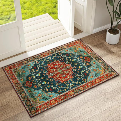 WILLSUN Washable Area Rugs, 2x3 Non-Slip Boho Small Area Rugs for Entryway, Kitchen, Bathroom, Machine Washable Vintage Rug, Indoor Floral Print Carpet for Home Decor, Kid & Pet Friendly Mat