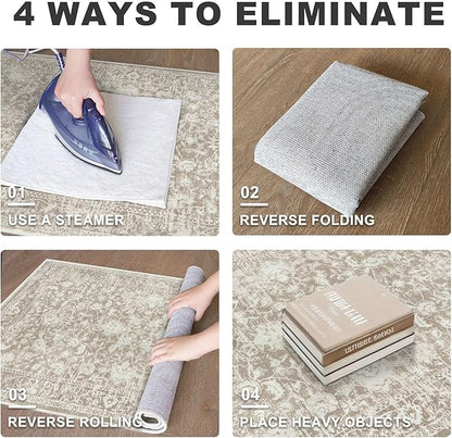 KILOCOCO Hallway Runner 2x8 Rug Runner Printed Vintage Floral Washable Kitchen Runners Non-Slip Rubber Backed Runners for Hallways Laundry Room Distressed Boho Rugs for Entryway Bedroom, Beige