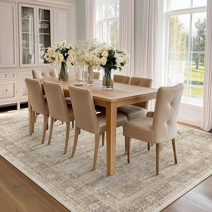 Beige Taupe Area Rug 6x9, Vintage Neutral Earth Tone Rugs for Living Room Bedroom, Washable Non Slip Low Pile Thin Carpet Rug for Dining Room Playroom Guest Room Home Office