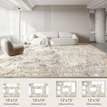 10x12 Area Rug Living Room Rugs - Washable Neutral Modern Abstract Soft Thin Large Rug Indoor Floor No Slip Rug Carpet for Bedroom Under Dining Table Home Office Decor - Golden Grey