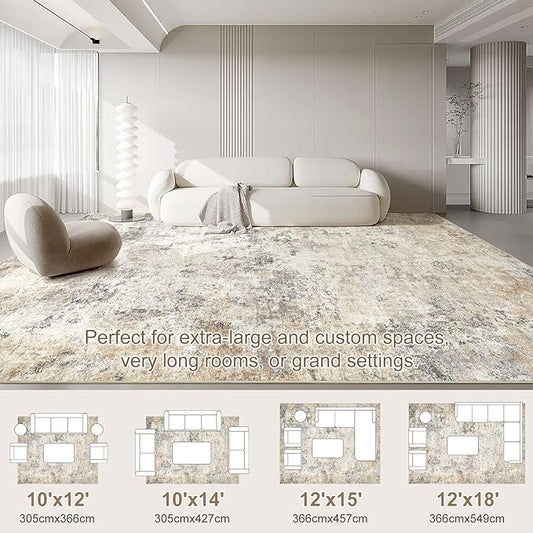 10x12 Area Rug Living Room Rugs - Washable Neutral Modern Abstract Soft Thin Large Rug Indoor Floor No Slip Rug Carpet for Bedroom Under Dining Table Home Office Decor - Golden Grey
