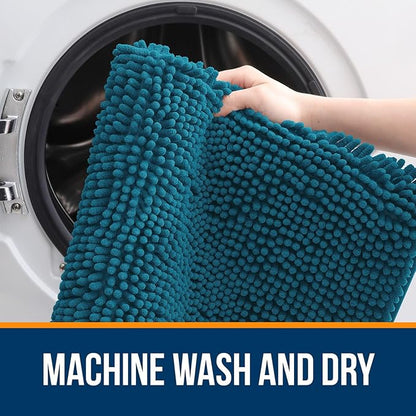 OLANLY Bathroom Rugs 59x35, Extra Soft Absorbent Chenille Bath Rugs, Rubber Backing Quick Dry, Machine Washable Bath Mats for Bathroom Floor, Tub and Shower, Home Decor Accessories, Peacock Blue