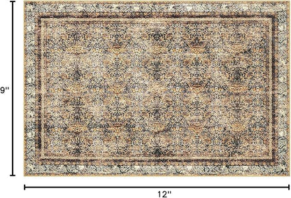 Phantoscope Washable Area Rug 9'x12' Non-Slip, Vintage Neutral Rugs for Living Room, Bedroom, Dining Room, Distressed Boho Floral Medallion Pattern, Low-Pile Foldable Carpet, Brown/Charcoal Spice