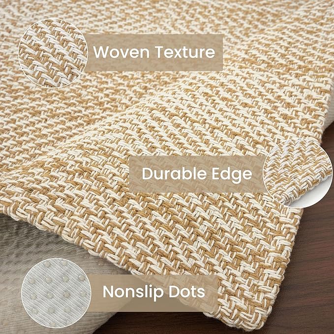 IOHOUZE Washable Area Rug 3x5 Non Slip Rubber Backed Woven Rugs for Entryway Rugs Indoor Outdoor Doormat Throw Rug Floor Carpet for Entrance Kitchen Front Door, Warm Beige/Orange/Apricot