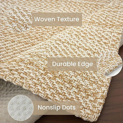 IOHOUZE Washable Area Rug 3x5 Non Slip Rubber Backed Woven Rugs for Entryway Rugs Indoor Outdoor Doormat Throw Rug Floor Carpet for Entrance Kitchen Front Door, Warm Beige/Orange/Apricot