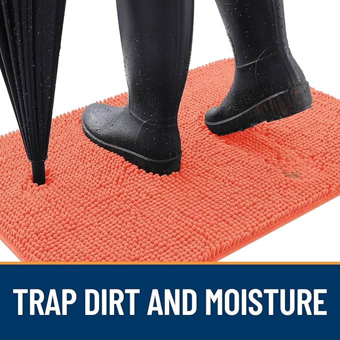 OLANLY Dog Door Mat for Muddy Paws 54x24, Absorbs Moisture and Dirt, Absorbent Non-Slip Washable Doormat, Quick Dry Chenille Mud Mat for Dogs, Entry Indoor Entryway Carpet for Inside Floor, Coral