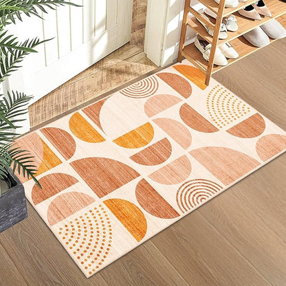 MUJOO Boho Small Rug Washable,2x3 Area Rugs for Entryway Bathroom Entry Entrance Bedroom Kitchen,Front Door Mat Soft Throw Carpet Non Slip Indoor Modern Abstract Bohemian Orange