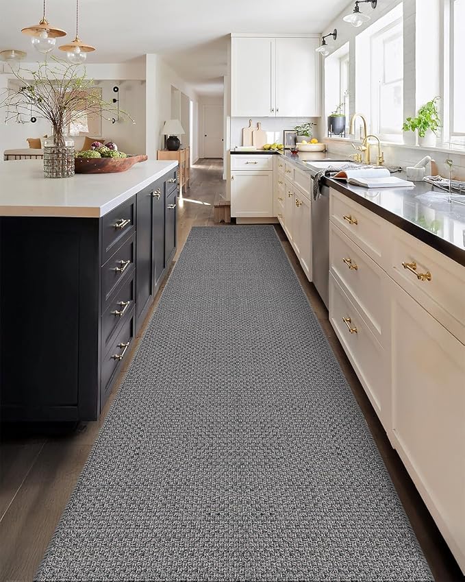 Color&Geometry Door Mat 3'x10' Runner Rug with Rubber Backing, Non Slip Washable Hallway Rug, Carpet Runners for Hallway Living Room Bedroom, Light Grey (Rolled-up NO Creases)