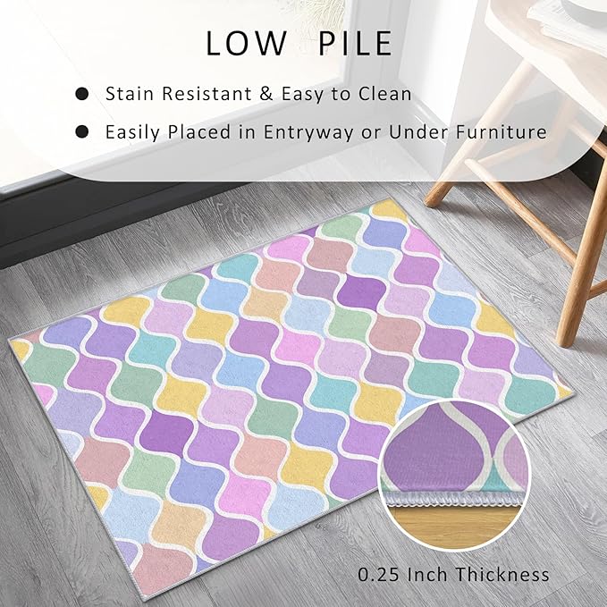 Washable 4x5 Abstract Wave Rug Living Room, Modern Geometric Colorful Design Area Rugs for Bedroom, Abstract Wave Home Decor Carpet, Low Pile, Non Slip, Kids & Pet Friendly (N4164)