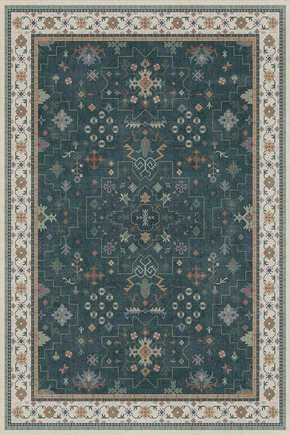 Dark Green 4x6 Living Room Rug - Modern Vintage Boho Floral Forest, Washable Low Pile Non-Slip Area Rugs for Door Mat Entrance, Mudroom, Kitchen, Bedroom Beside Bed, Office