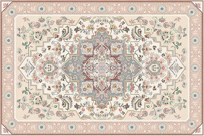 Phantoscope Washable Area Rug 6'x9' Non-Slip, Vintage Boho Rugs for Living Room, Bedroom, Dining Room, Persian Floral Medallion Pattern, Low-Pile Foldable Floor Carpet, Ivory Rose/Fall Bloom