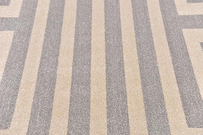 Unique Loom Athens Collection Classic Geometric Modern Border Design Area Rug (8' 0 x 8' 0 Round, Gray/ Beige)