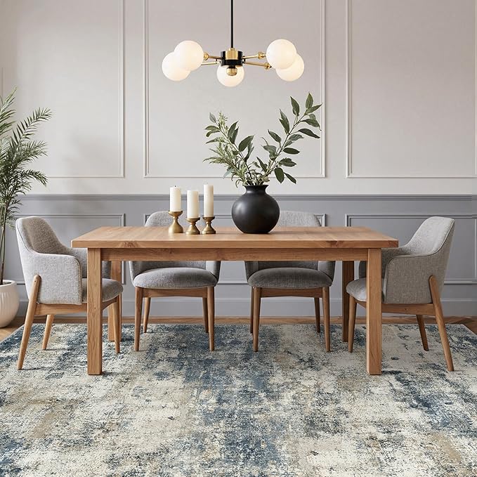GENIMO Abstract Area Rug 9x12, Washable Large Modern Rug Non Slip, Low Pile Lightweight Soft Carpet for Living Room, Bedroom, Dining Room, Navy Blue