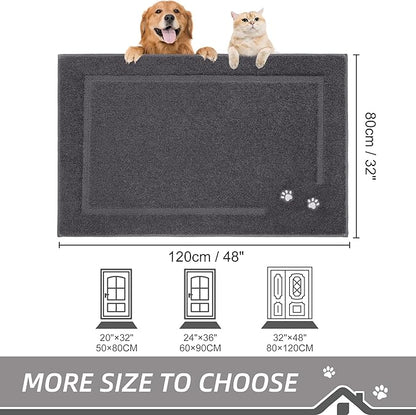 BEQHAUSE Dog Door Mat for Muddy Paws 32"x48" Dirt Trapper Absorbent Doormat Non Slip Entryway Rugs Washable Stain Resistant Welcome Floor Mat Soft Low-Profile for Front Back Door, Dark Grey