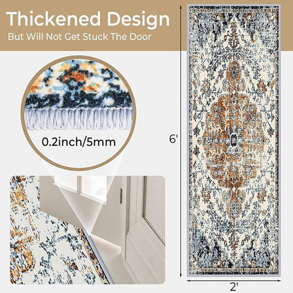 Hallway Washable Runner Rug 2x6 - Vintage Kitchen Runner Rugs with Non Slip Backing Boho Rugs for Living Room Bedroom Floor Distressed Carpet Runners for Farmhouse, Laundry