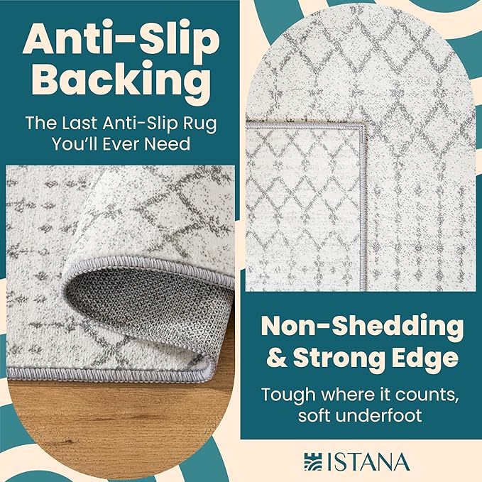 Istana 8x10 Area Rug - Grey 8x10 Rugs for Living Room - Foldable Rugs for Bedroom - Stain Resistant Washable Rug - Eco-Friendly Area Rugs - Easy to Clean Living Room Rug