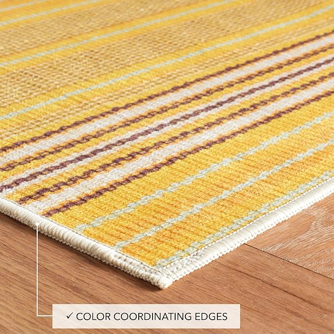 Dash & Albert Sunflower Ticking Machine Washable Rug, 6 X 9 Feet, Yellow Stripe Pattern