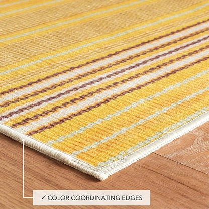 Dash & Albert Sunflower Ticking Machine Washable Rug, 6 X 9 Feet, Yellow Stripe Pattern